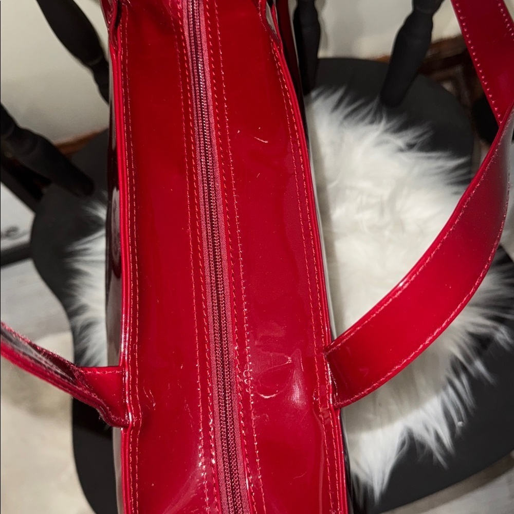 Glossy Red Tote Bag with Gold Lettering the perfect traveling bag - Picture 2 of 8